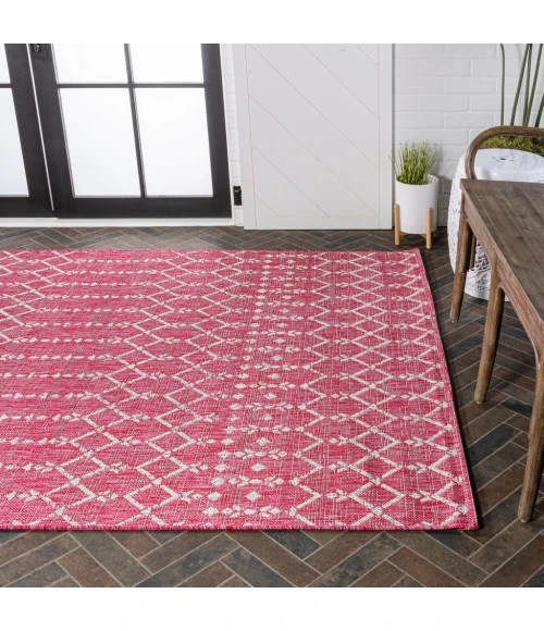 Ourika Moroccan Geometric Textured Weave Fuchsia/Light Gray 9 ft. x 12 ft. Indoor/Outdoor Area Rug