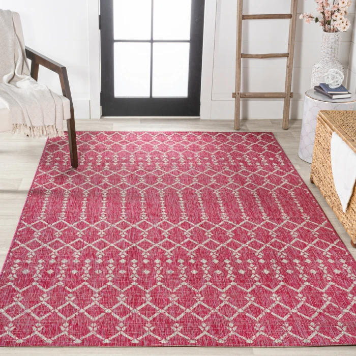 Ourika Moroccan Geometric Textured Weave Fuchsia/Light Gray 5 ft. x 8 ft. Indoor/Outdoor Area Rug