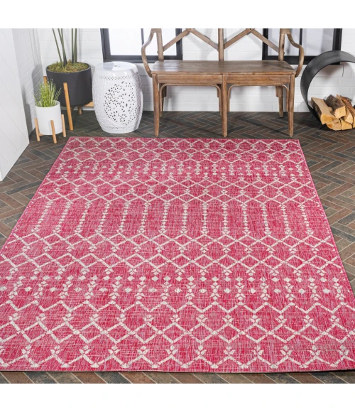 Ourika Moroccan Geometric Textured Weave Fuchsia/Light Gray 9 ft. x 12 ft. Indoor/Outdoor Area Rug