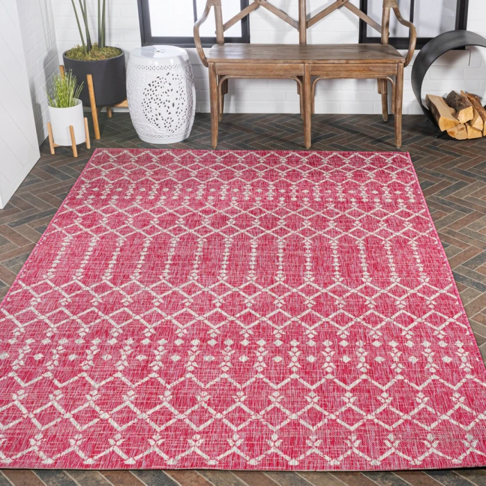 Ourika Moroccan Geometric Textured Weave Fuchsia/Light Gray 5 ft. x 8 ft. Indoor/Outdoor Area Rug