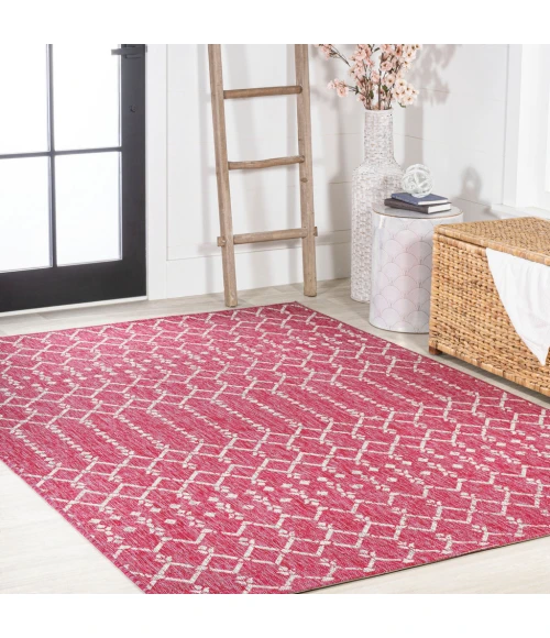 Ourika Moroccan Geometric Textured Weave Fuchsia/Light Gray 9 ft. x 12 ft. Indoor/Outdoor Area Rug