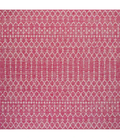 Ourika Moroccan Geometric Textured Weave Fuchsia/Light Gray 5' Square Indoor/Outdoor Area Rug