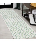 Ourika Moroccan Geometric Textured Weave Green/Ivory 2 ft. x 10 ft. Indoor/Outdoor Runner Rug