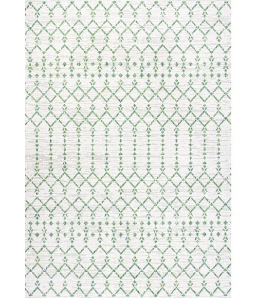 Ourika Moroccan Geometric Textured Weave Green/Ivory 8 ft. x 10 ft. Indoor/Outdoor Area Rug