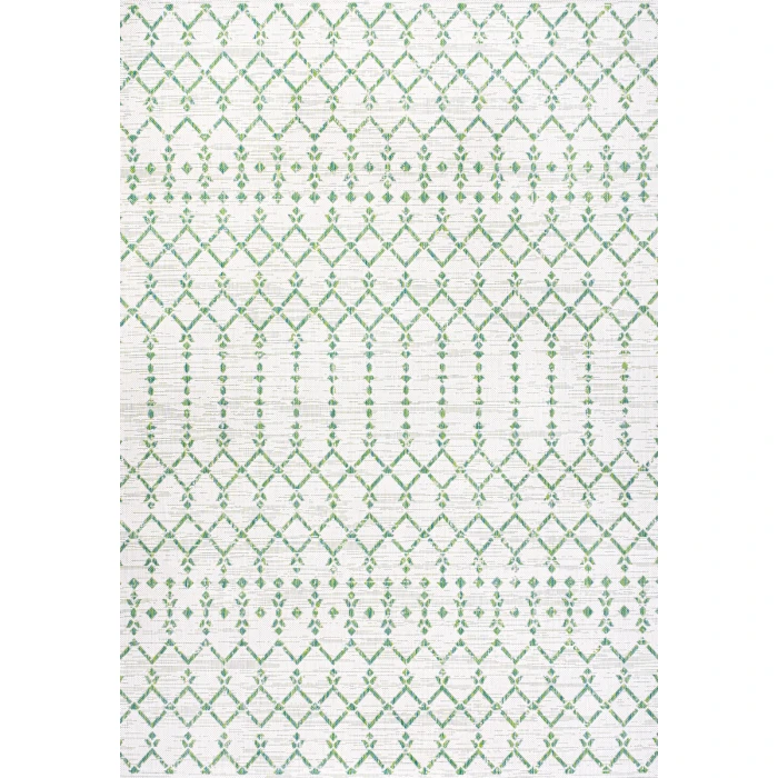 Ourika Moroccan Geometric Textured Weave Green/Ivory 4 ft. x 6 ft. Indoor/Outdoor Area Rug