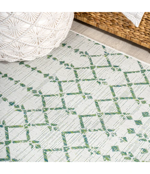 Ourika Moroccan Geometric Textured Weave Green/Ivory 5' Square Indoor/Outdoor Area Rug