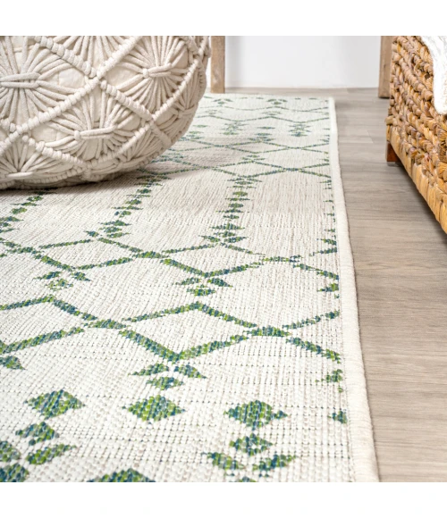 Ourika Moroccan Geometric Textured Weave Green/Ivory 5' Square Indoor/Outdoor Area Rug