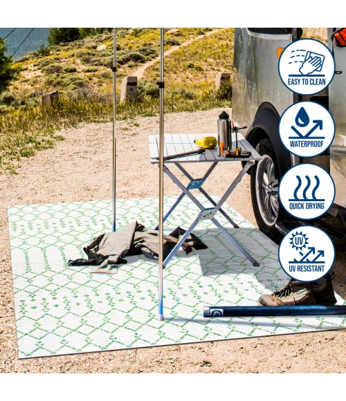 Ourika Moroccan Geometric Textured Weave Green/Ivory 5' Square Indoor/Outdoor Area Rug