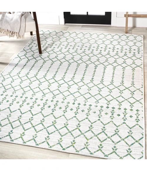 Ourika Moroccan Geometric Textured Weave Green/Ivory 8 ft. x 10 ft. Indoor/Outdoor Area Rug