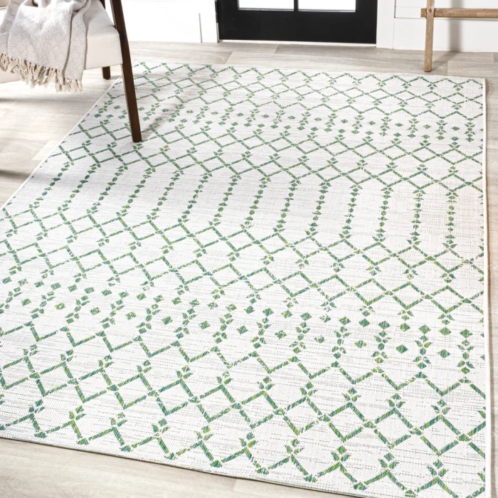 Ourika Moroccan Geometric Textured Weave Green/Ivory 4 ft. x 6 ft. Indoor/Outdoor Area Rug