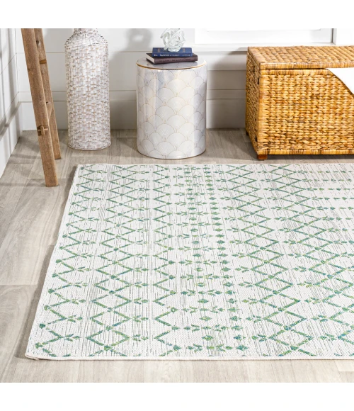 Ourika Moroccan Geometric Textured Weave Green/Ivory 8 ft. x 10 ft. Indoor/Outdoor Area Rug