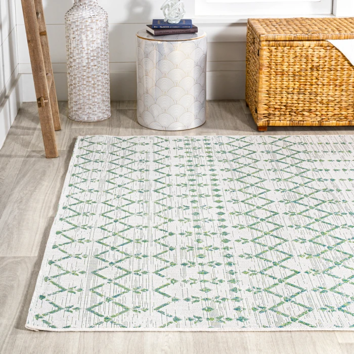 Ourika Moroccan Geometric Textured Weave Green/Ivory 4 ft. x 6 ft. Indoor/Outdoor Area Rug