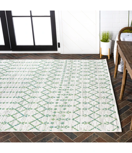 Ourika Moroccan Geometric Textured Weave Green/Ivory 8 ft. x 10 ft. Indoor/Outdoor Area Rug