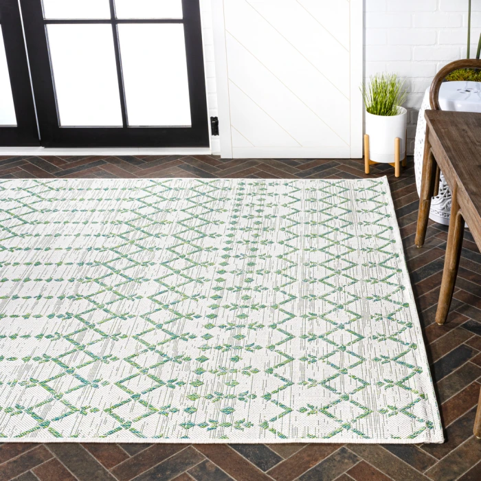 Ourika Moroccan Geometric Textured Weave Green/Ivory 4 ft. x 6 ft. Indoor/Outdoor Area Rug