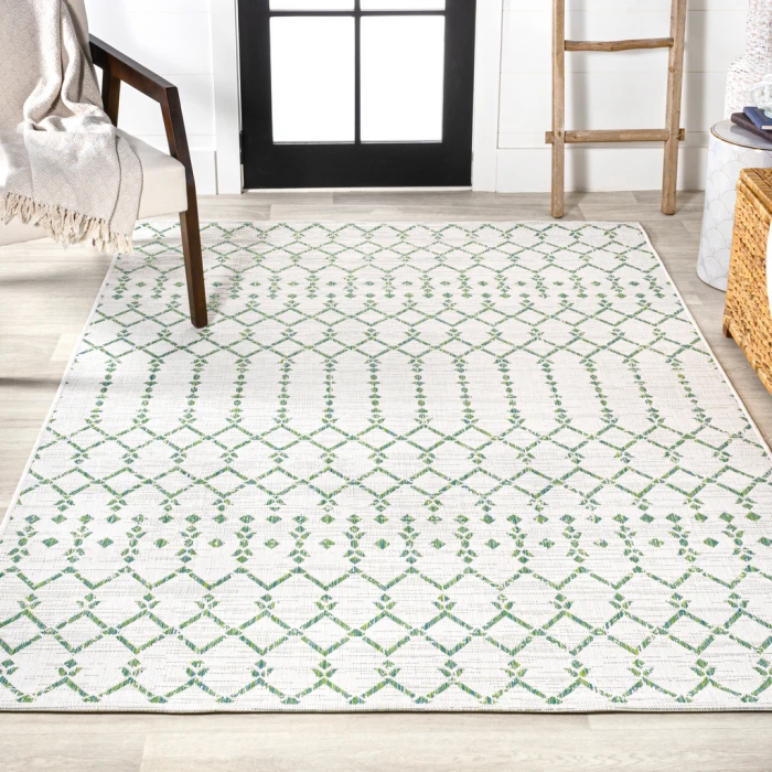 Ourika Moroccan Geometric Textured Weave Green/Ivory 4 ft. x 6 ft. Indoor/Outdoor Area Rug