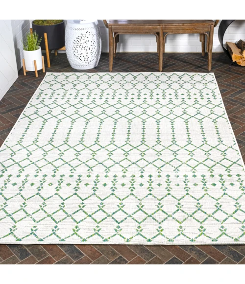 Ourika Moroccan Geometric Textured Weave Green/Ivory 8 ft. x 10 ft. Indoor/Outdoor Area Rug