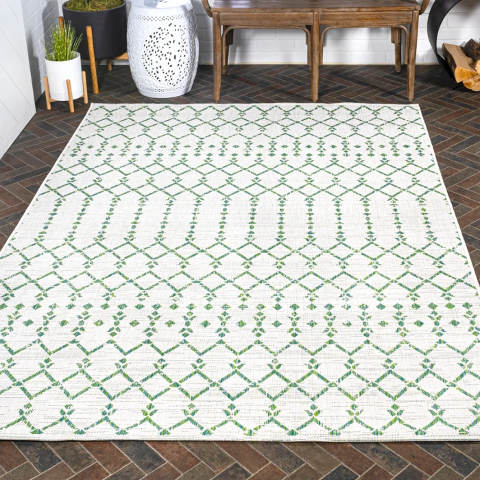 Ourika Moroccan Geometric Textured Weave Green/Ivory 4 ft. x 6 ft. Indoor/Outdoor Area Rug