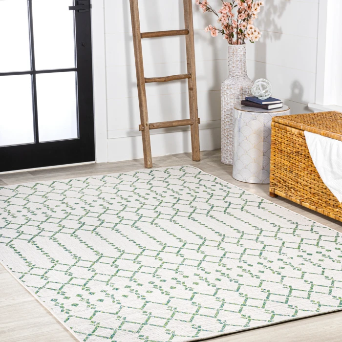 Ourika Moroccan Geometric Textured Weave Green/Ivory 4 ft. x 6 ft. Indoor/Outdoor Area Rug