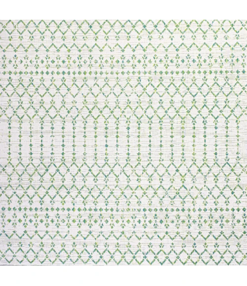 Ourika Moroccan Geometric Textured Weave Green/Ivory 5' Square Indoor/Outdoor Area Rug