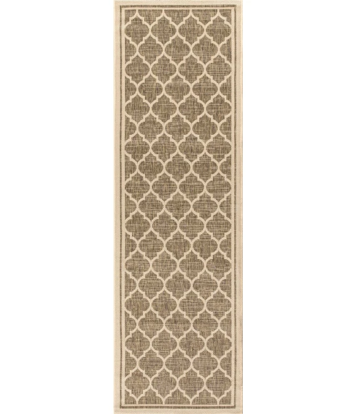Trebol Moroccan Trellis Textured Weave Brown/Beige 2 ft. x 10 ft. Indoor/Outdoor Runner Rug