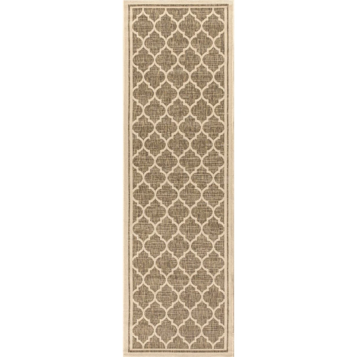 Trebol Moroccan Trellis Textured Weave Brown/Beige 2 ft. x 10 ft. Indoor/Outdoor Runner Rug