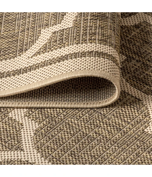 Trebol Moroccan Trellis Textured Weave Brown/Beige 5' Square Indoor/Outdoor Area Rug