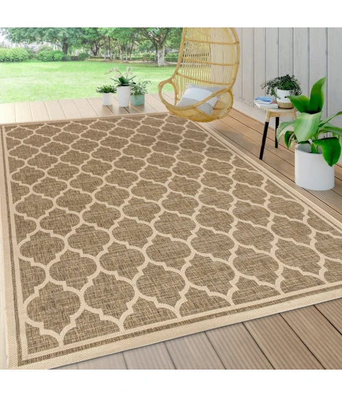 Trebol Moroccan Trellis Textured Weave Brown/Beige 5 ft. x 8 ft. Indoor/Outdoor Area Rug