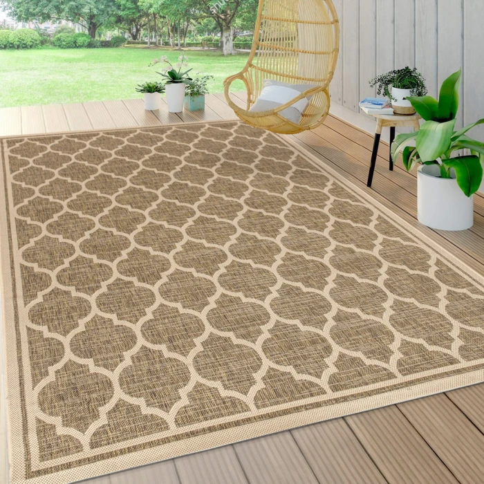 Trebol Moroccan Trellis Textured Weave Brown/Beige 4 ft. x 6 ft. Indoor/Outdoor Area Rug