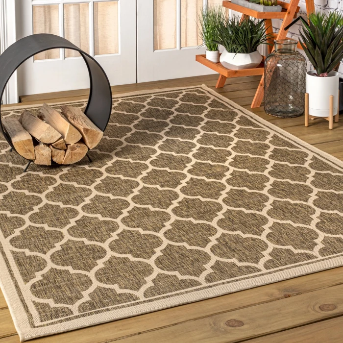 Trebol Moroccan Trellis Textured Weave Brown/Beige 4 ft. x 6 ft. Indoor/Outdoor Area Rug