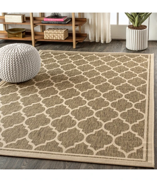 Trebol Moroccan Trellis Textured Weave Brown/Beige 5 ft. x 8 ft. Indoor/Outdoor Area Rug