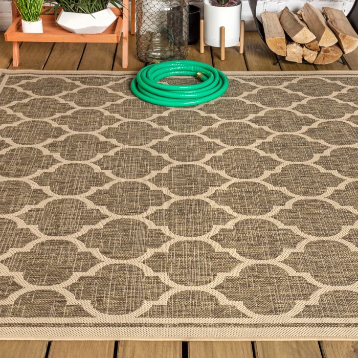Trebol Moroccan Trellis Textured Weave Brown/Beige 4 ft. x 6 ft. Indoor/Outdoor Area Rug