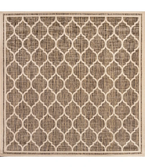 Trebol Moroccan Trellis Textured Weave Brown/Beige 5' Square Indoor/Outdoor Area Rug