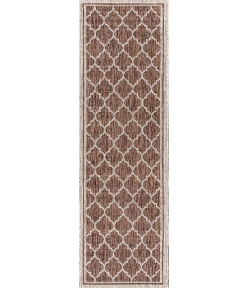 Trebol Moroccan Trellis Textured Weave Espresso/Taupe 2 ft. x 8 ft. Indoor/Outdoor Runner Rug