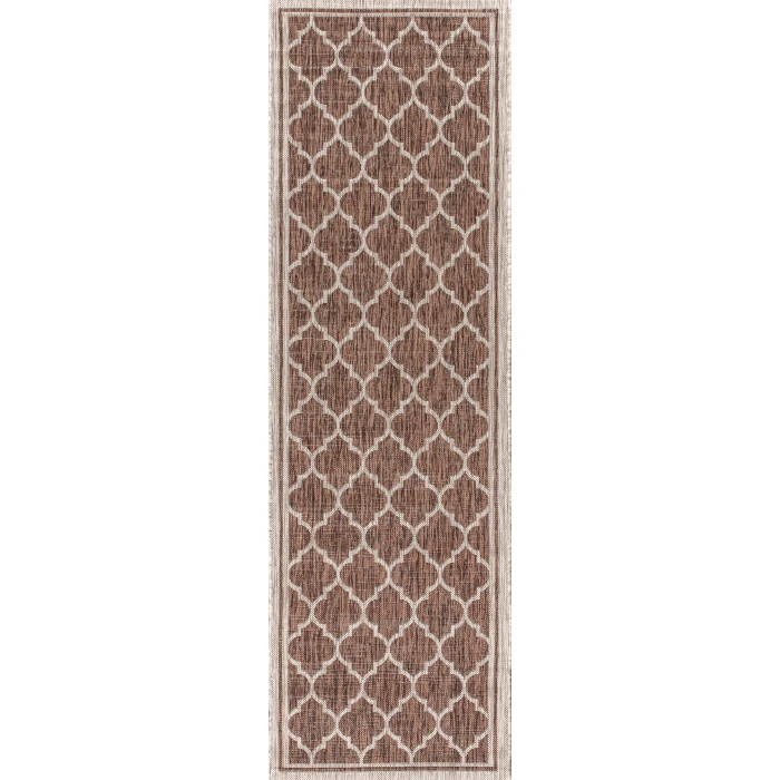 Trebol Moroccan Trellis Textured Weave Espresso/Taupe 2 ft. x 10 ft. Indoor/Outdoor Runner Rug