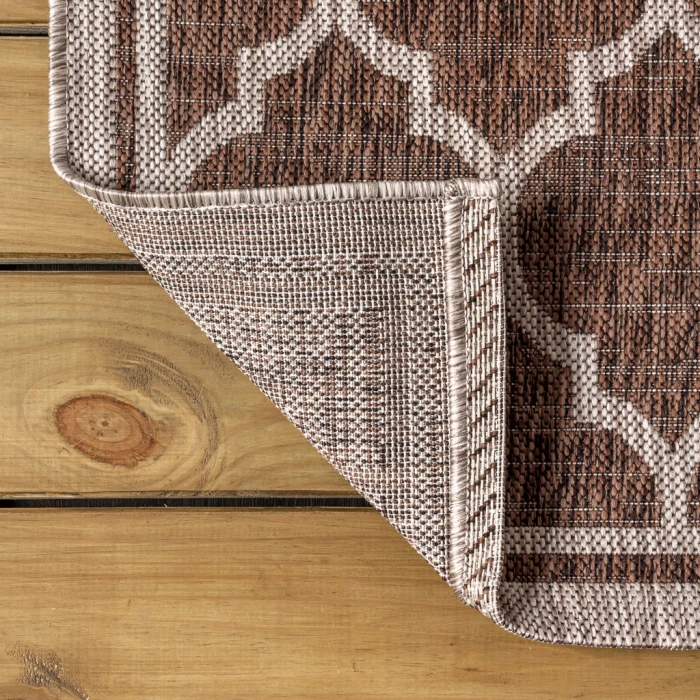 Trebol Moroccan Trellis Textured Weave Espresso/Taupe 2 ft. x 10 ft. Indoor/Outdoor Runner Rug