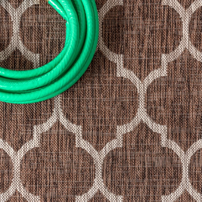 Trebol Moroccan Trellis Textured Weave Espresso/Taupe 2 ft. x 10 ft. Indoor/Outdoor Runner Rug
