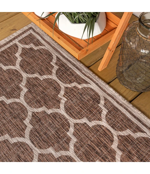 Trebol Moroccan Trellis Textured Weave Espresso/Taupe 2 ft. x 8 ft. Indoor/Outdoor Runner Rug