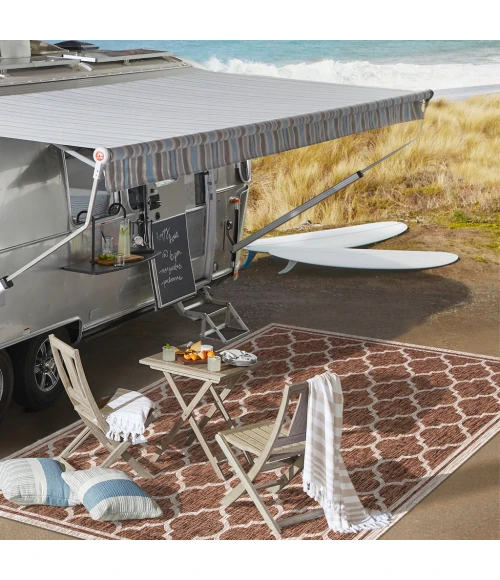 Trebol Moroccan Trellis Textured Weave Espresso/Taupe 2 ft. x 8 ft. Indoor/Outdoor Runner Rug