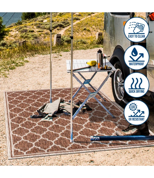 Trebol Moroccan Trellis Textured Weave Espresso/Taupe 2 ft. x 8 ft. Indoor/Outdoor Runner Rug