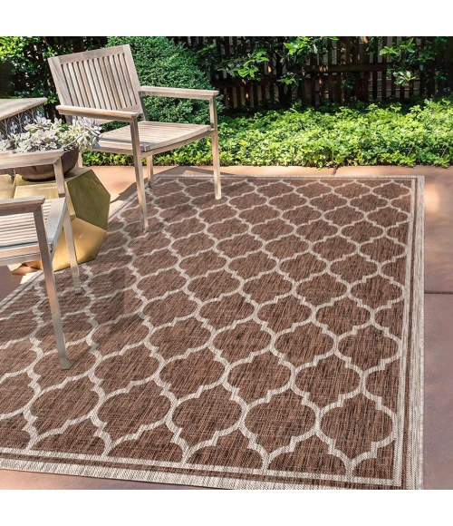 Trebol Moroccan Trellis Textured Weave Espresso/Taupe 8 ft. x 10 ft. Indoor/Outdoor Area Rug