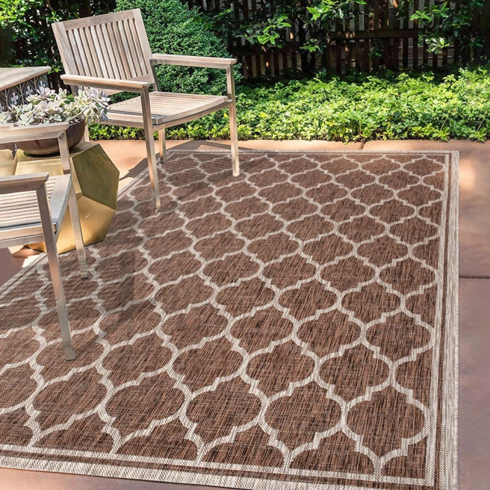 Trebol Moroccan Trellis Textured Weave Espresso/Taupe 5 ft. x 8 ft. Indoor/Outdoor Area Rug