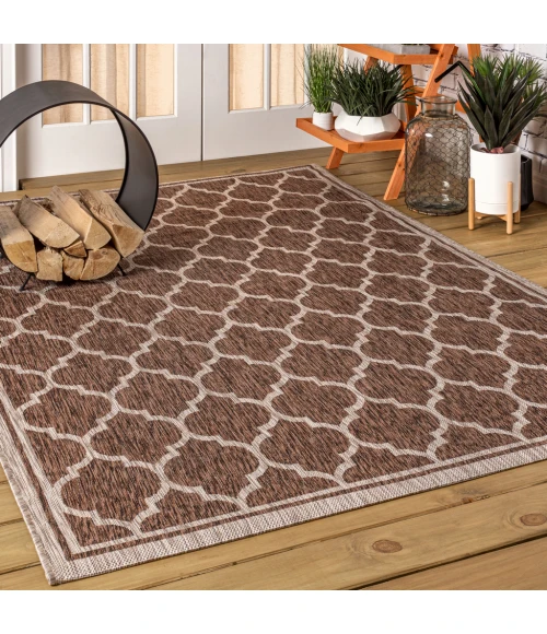 Trebol Moroccan Trellis Textured Weave Espresso/Taupe 8 ft. x 10 ft. Indoor/Outdoor Area Rug