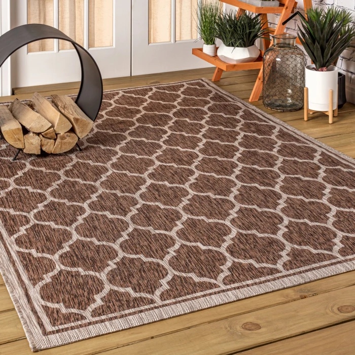 Trebol Moroccan Trellis Textured Weave Espresso/Taupe 5 ft. x 8 ft. Indoor/Outdoor Area Rug