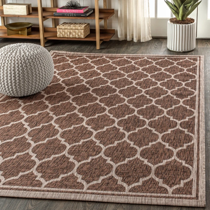 Trebol Moroccan Trellis Textured Weave Espresso/Taupe 5 ft. x 8 ft. Indoor/Outdoor Area Rug