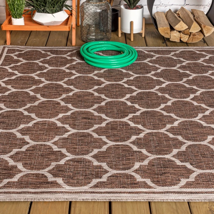 Trebol Moroccan Trellis Textured Weave Espresso/Taupe 5 ft. x 8 ft. Indoor/Outdoor Area Rug