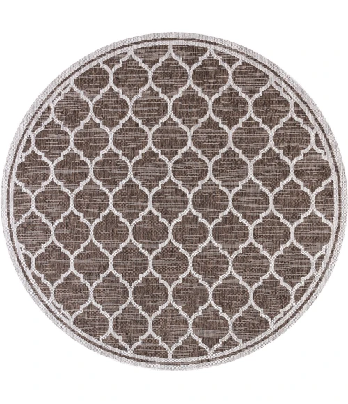 Trebol Moroccan Trellis Textured Weave Espresso/Taupe 5' Round Indoor/Outdoor Area Rug