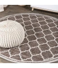 Trebol Moroccan Trellis Textured Weave Espresso/Taupe 5' Round Indoor/Outdoor Area Rug