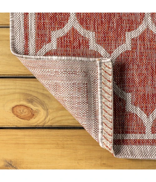 Trebol Moroccan Trellis Textured Weave Red/Beige 9 ft. x 12 ft. Indoor/Outdoor Area Rug