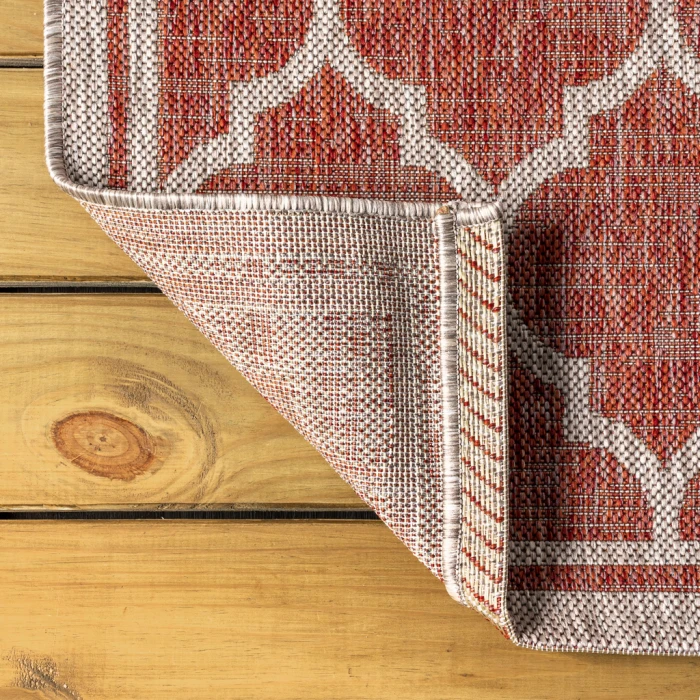 Trebol Moroccan Trellis Textured Weave Red/Beige 5 ft. x 8 ft. Indoor/Outdoor Area Rug