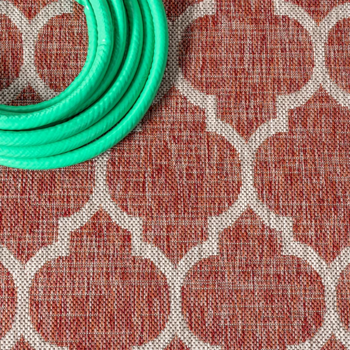 Trebol Moroccan Trellis Textured Weave Red/Beige 5 ft. x 8 ft. Indoor/Outdoor Area Rug